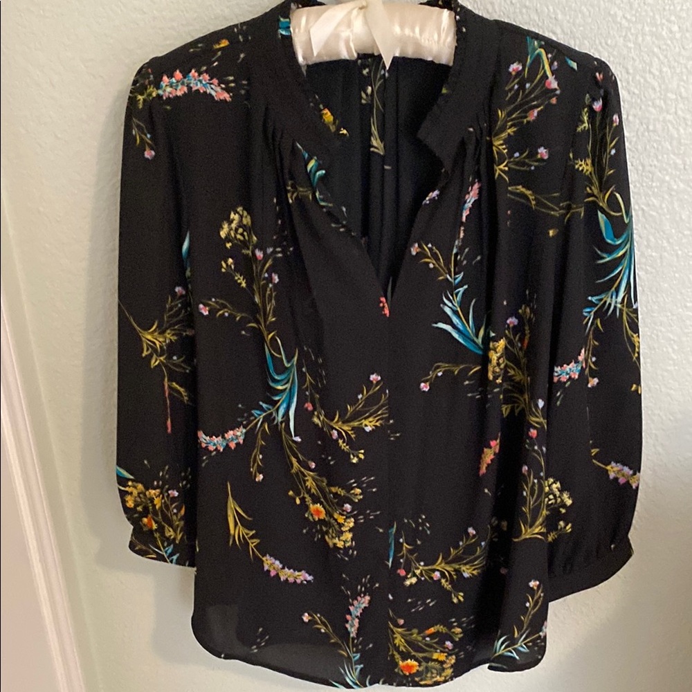 Black and Yellow Relaxed Blouse with Mandarin Collar